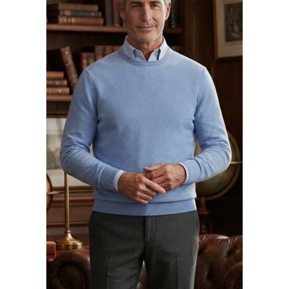 Vintage Polo Ralph Lauren Sweater Wool Silk Cashmere Mens Baby Blue Med Crewneck